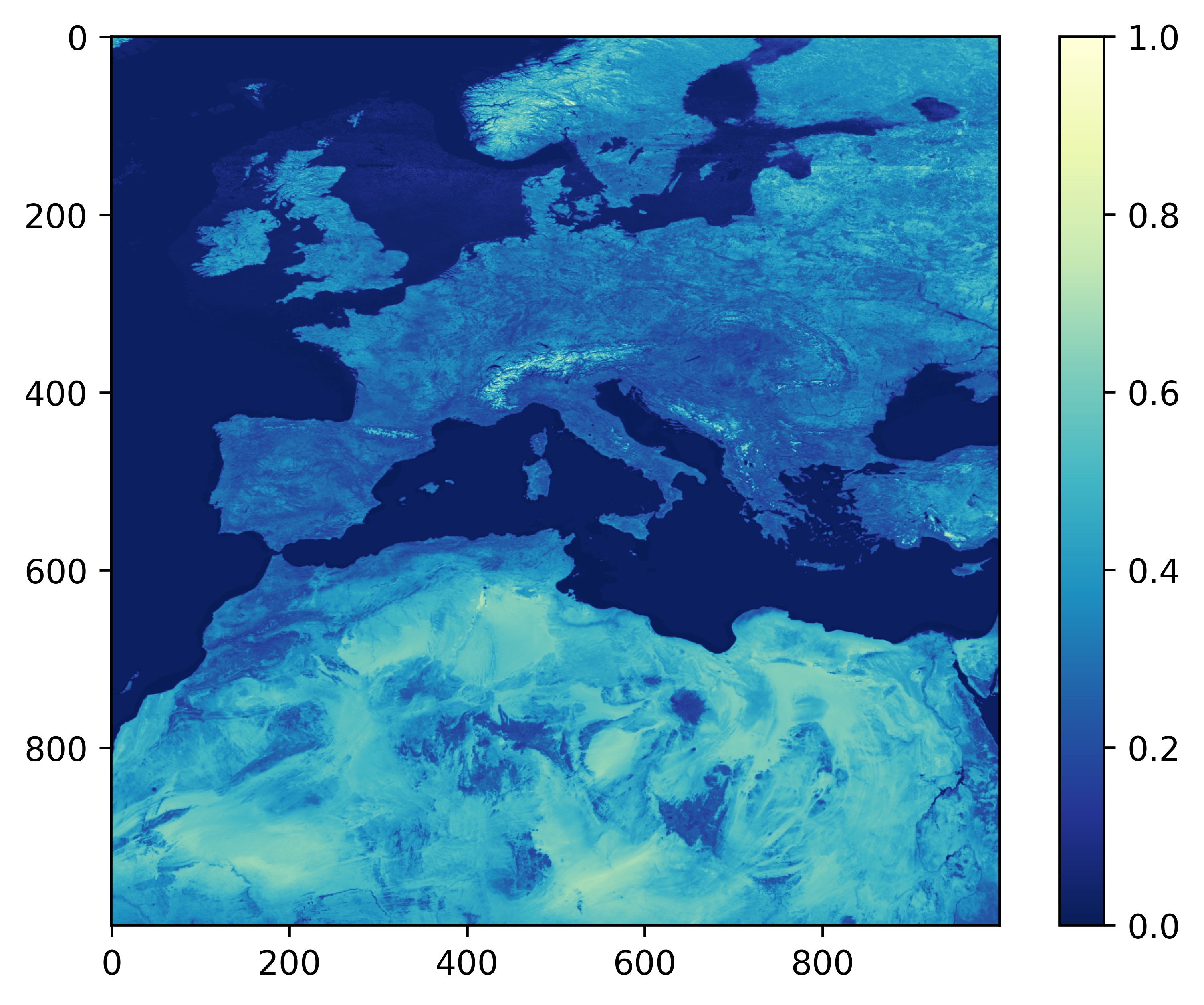 Europe and Northern Africa black-sky albedo at 800 nm